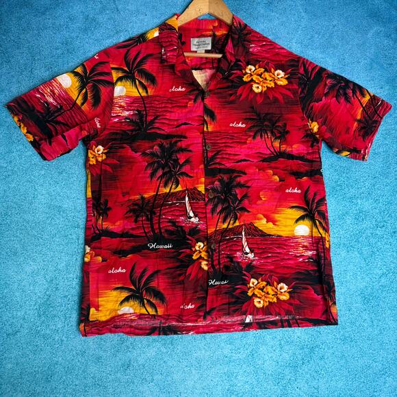 Vintage Royal Hawaiian Creations Men’s Hawaiian Shirt XL Sunset Print USA Made - Picture 1 of 12